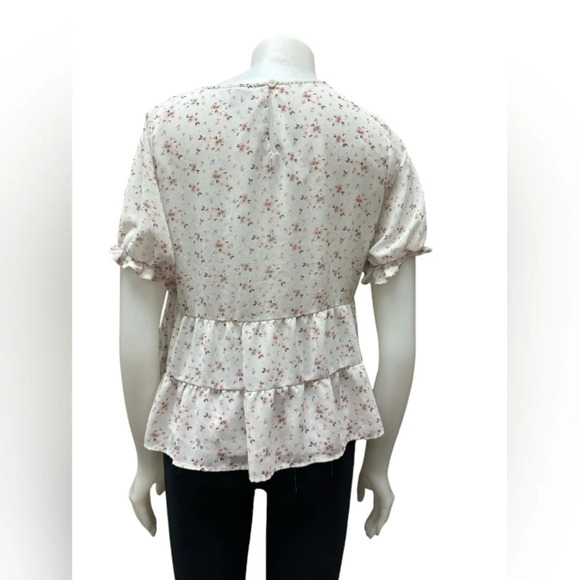 Paper Crane SS Frilly Pink and White Top Size Large - Picture 3 of 8